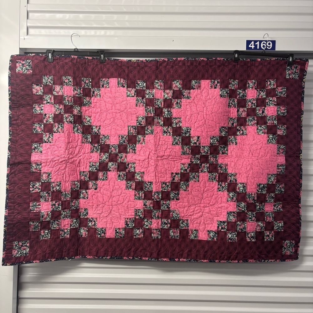 Handcrafted Pink and Burgundy Quilt Throw
